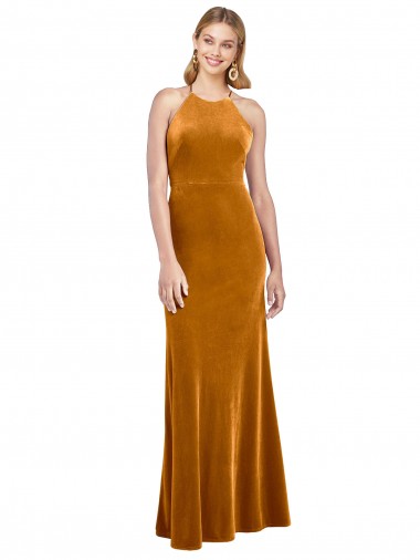 Vendedor de Cabeçada Veludo Elástico Sem Mangas Abrir de volta Ouro Vestidos de Madrinha / Vestidos de Noite / Vestidos de Festa