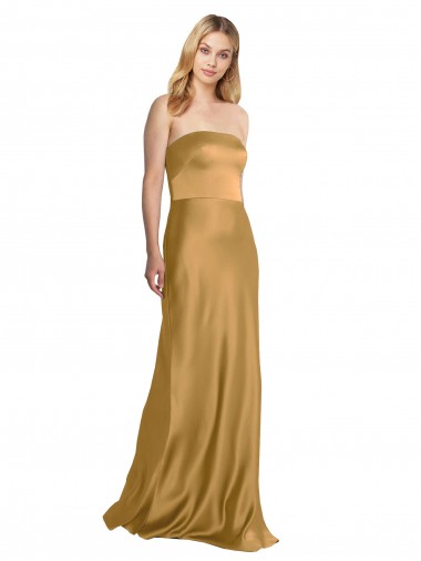 Vendedor de Sem alças Cetim Elástico Sem Mangas Ouro Vestidos de Madrinha / Vestidos de Noite / Vestidos de Festa