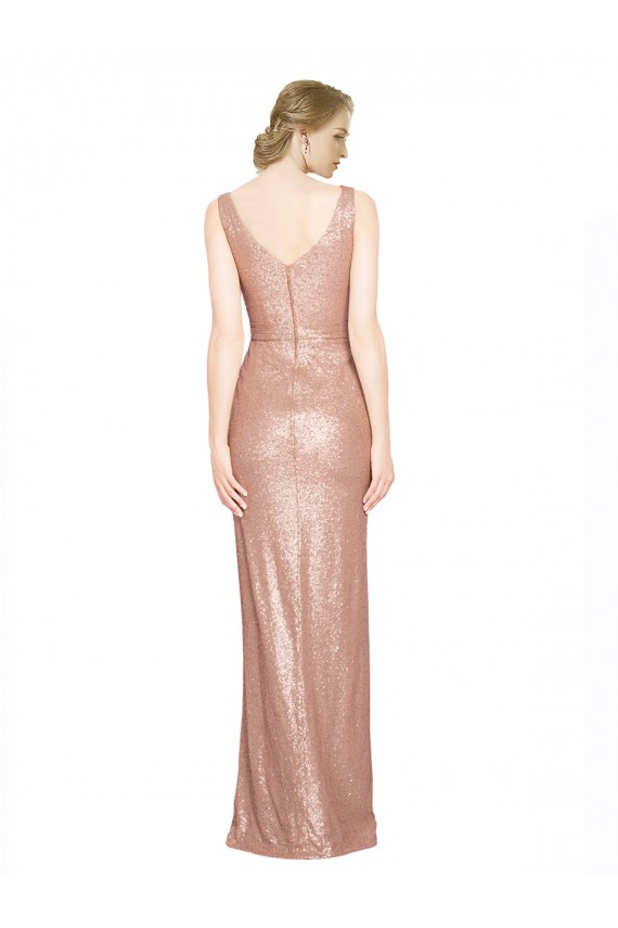 Vendedor de Decote V Lantejoulas Sem Mangas Ouro Rosa Vestidos de Madrinha / Vestidos de Noite / Vestidos de Festa