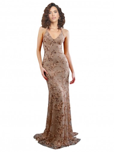 Vendedor de Decote V Crepe Esticado & Lantejoulas Tule Sem Mangas Sem encosto Ouro Rosa Vestidos de Madrinha / Vestidos de Noite / Vestidos de Festa
