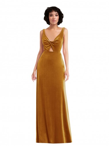 Vendedor de Decote V Veludo Elástico Sem Mangas Costas em V Ouro Vestidos de Madrinha / Vestidos de Festa