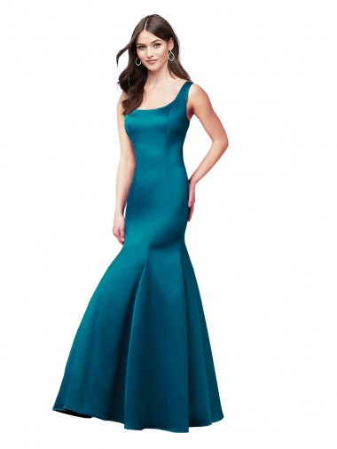 Vendedor de Barco Cetim Sem Mangas Pavão Azul Vestidos de Madrinha / Vestidos de Festa