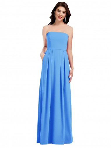 Vendedor de Sem alças Crepe Esticado Sem Mangas Lombar Pavão Azul Vestidos de Madrinha / Vestidos de Festa