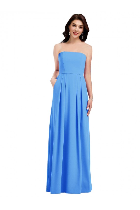 Vendedor de Sem alças Crepe Esticado Sem Mangas Lombar Pavão Azul Vestidos de Madrinha / Vestidos de Festa