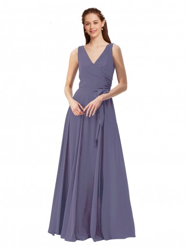 Vendedor de Decote V Chiffon Sem Mangas Pedra Prateada Vestidos de Madrinha