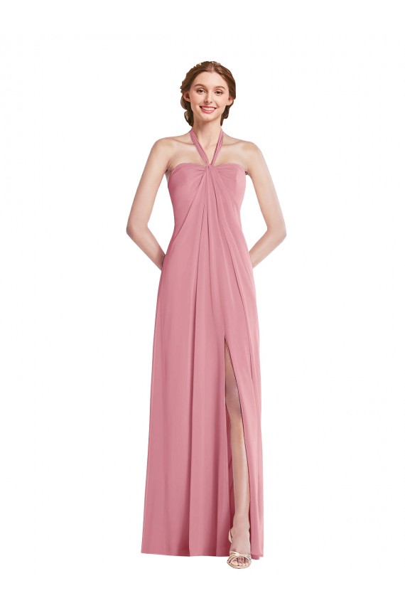 Vendedor de Cabeçada Chiffon Sem Mangas Abrir de volta Pele Rosa Vestidos de Madrinha