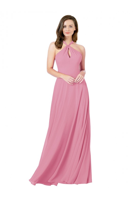 Vendedor de Cabeçada Chiffon Sem Mangas Buraco da fechadura Pele Rosa Vestidos de Madrinha / Vestidos de Festa
