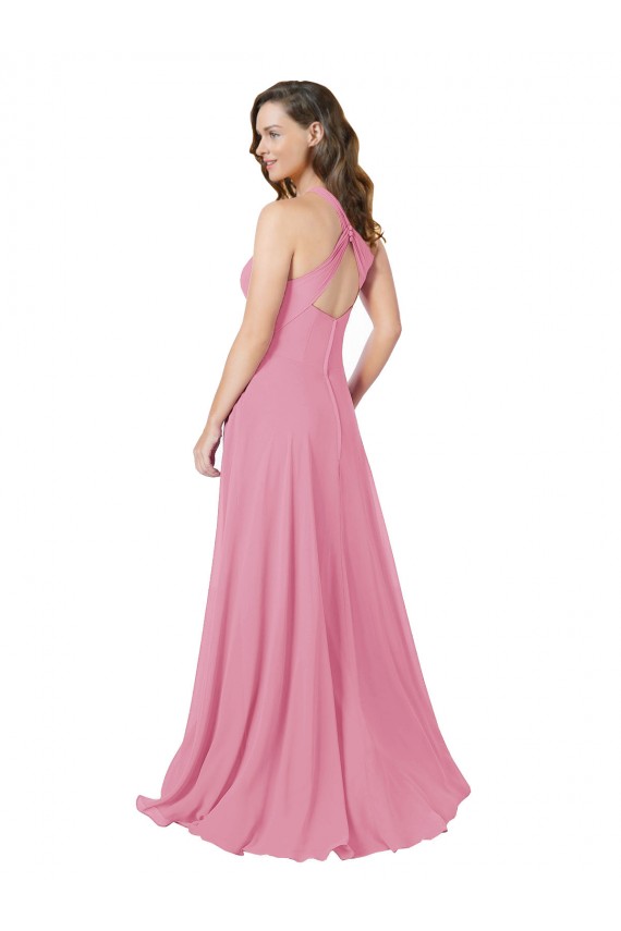 Vendedor de Cabeçada Chiffon Sem Mangas Buraco da fechadura Pele Rosa Vestidos de Madrinha / Vestidos de Festa