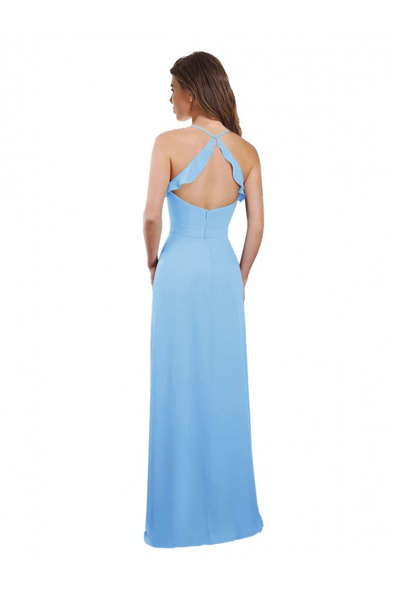 Vendedor de Alças finas Chiffon Sem Mangas Abrir de volta Pervinca Vestidos de Madrinha