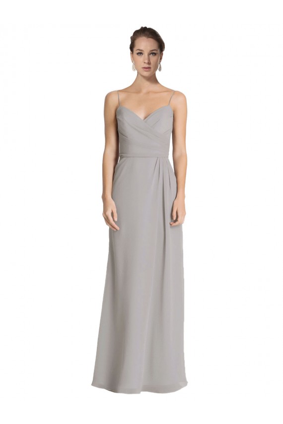 Vendedor de Alças finas Chiffon Sem Mangas Prata Vestidos de Madrinha