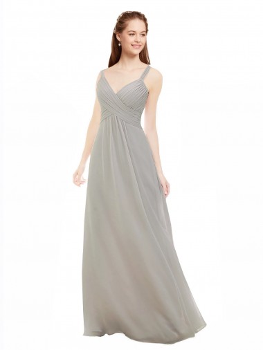Vendedor de Alças finas Chiffon Sem Mangas Criss Cruz Prata Vestidos de Madrinha