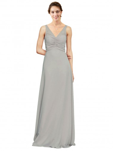 Vendedor de Decote V Chiffon Sem Mangas Prata Vestidos de Festa