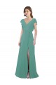 Vendedor de Decote V Chiffon Mangas Curtas Costas em V Prata Islandesa Vestido de Madrinha