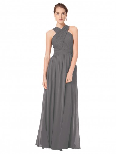 Vendedor de Cabeçada Chiffon Sem Mangas Buraco da fechadura Prata Tempestuosa Vestidos de Madrinha