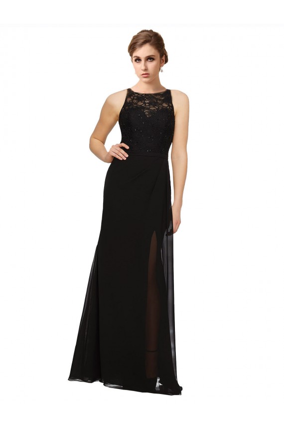 Vendedor de Decote Alto Chiffon & Renda Sem Mangas Preto Vestidos de Madrinha
