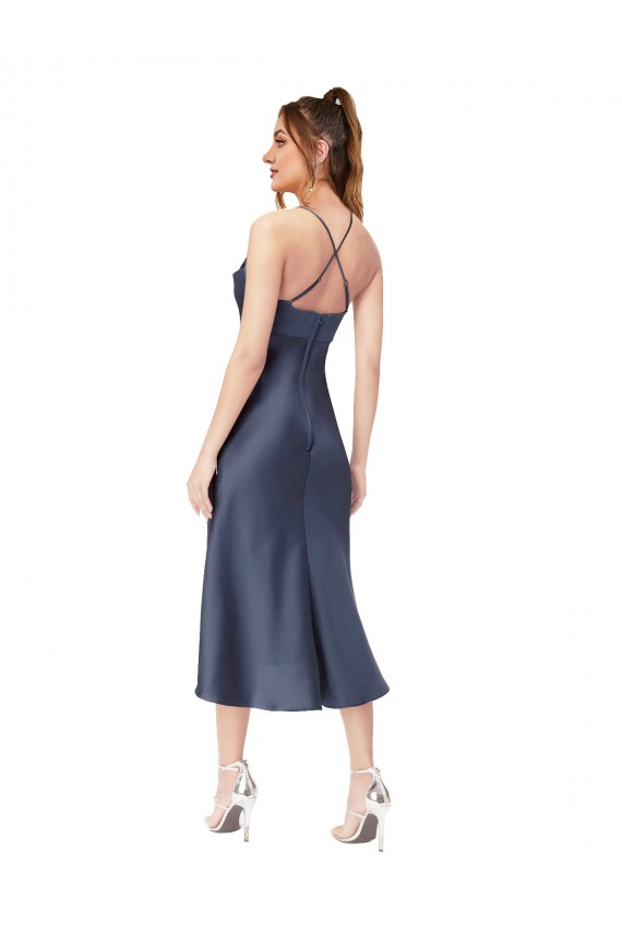 Vendedor de Decote Capuz Cetim Sedoso Sem Mangas Criss Cruz Preto Vestidos de Madrinha / Vestidos de Noite / Vestidos de Festa