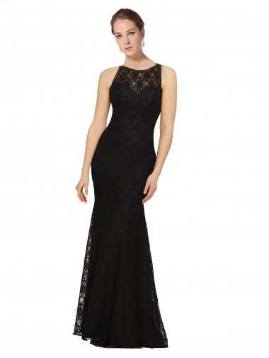 Vendedor de Decote Joia Renda Sem Mangas Abrir de volta Preto Vestidos de Madrinha