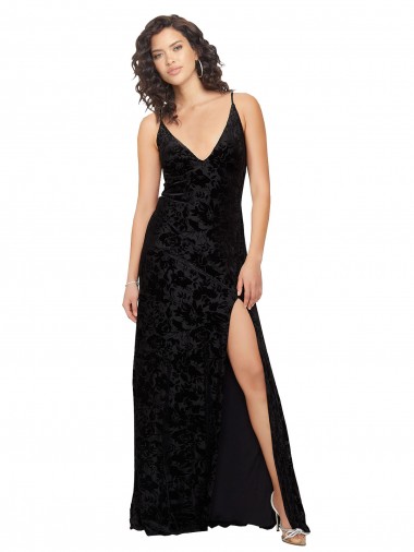 Vendedor de Decote V Veludo Floral & Veludo Elástico Sem Mangas Abrir de volta Preto Vestidos de Madrinha