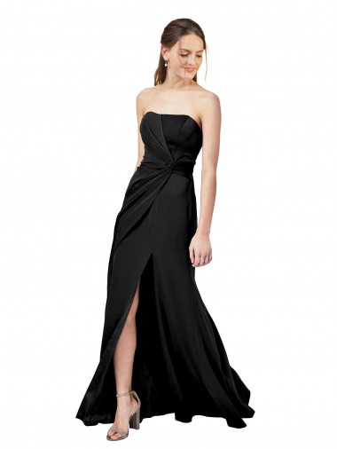 Vendedor de Sem alças Crepe Esticado Sem Mangas Lombar Preto Vestidos de Madrinha / Vestidos de Noite / Vestidos de Festa