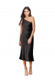 Vendedor de Um Ombro Cetim Elástico Sem Mangas Preto Vestidos de Madrinha / Vestidos de Noite / Vestidos de Festa