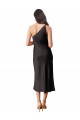 Vendedor de Um Ombro Cetim Elástico Sem Mangas Preto Vestidos de Madrinha / Vestidos de Noite / Vestidos de Festa