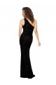 Vendedor de Um Ombro Veludo Floral & Veludo Elástico Sem Mangas Preto Vestidos de Madrinha