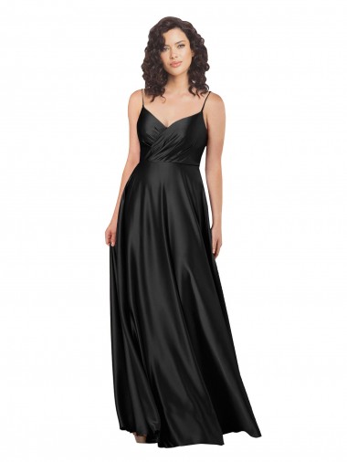 Vendedor de Decote V Cetim Sedoso Sem Mangas Lombar Preto Linha A Vestidos de Madrinha / Vestidos de Noite / Vestidos de Festa