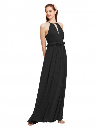 Vendedor de Cabeçada Chiffon Sem Mangas Buraco da fechadura Preto Vestidos de Madrinha