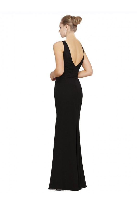 Vendedor de Decote V Chiffon Sem Mangas Preto Vestidos de Festa
