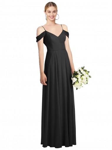 Vendedor de Alças finas Chiffon Ombro Frio Preto Vestidos de Madrinha