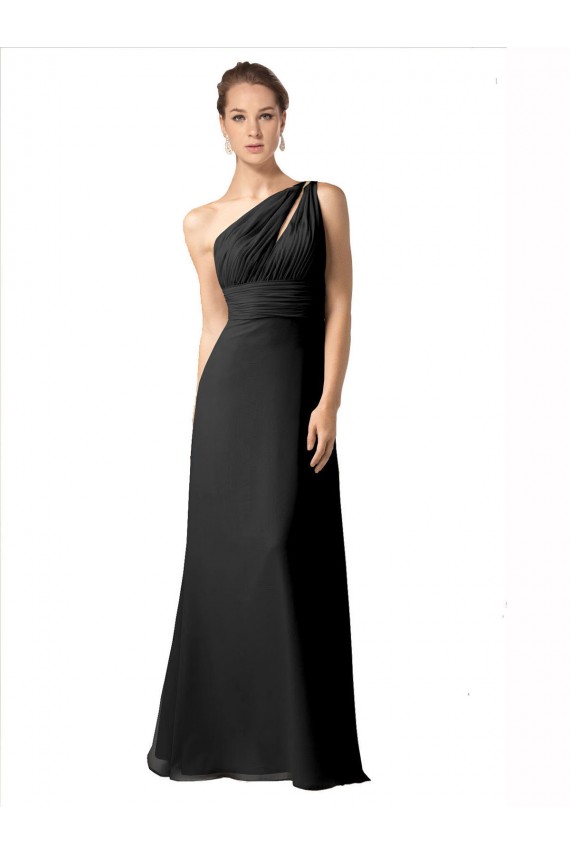 Vendedor de Um Ombro Chiffon Sem Mangas Preto Vestido de Noite / Vestidos de Madrinha