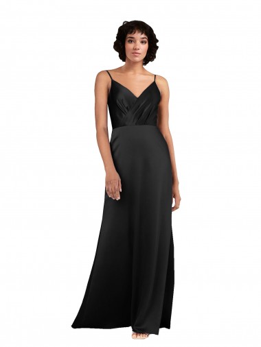 Vendedor de Decote V Cetim Sedoso Sem Mangas Preto Vestidos de Madrinha / Vestidos de Noite / Vestidos de Festa