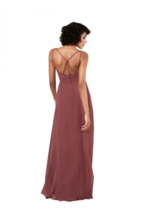 Vendedor de Decote V Chiffon Sem Mangas Abrir de volta Preto Vestidos de Madrinha / Vestidos de Noite