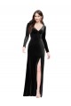 Vendedor de Decote V Veludo Elástico Mangas Compridas Costas em V Preto Vestidos de Madrinha / Vestidos de Noite / Vestidos de Festa