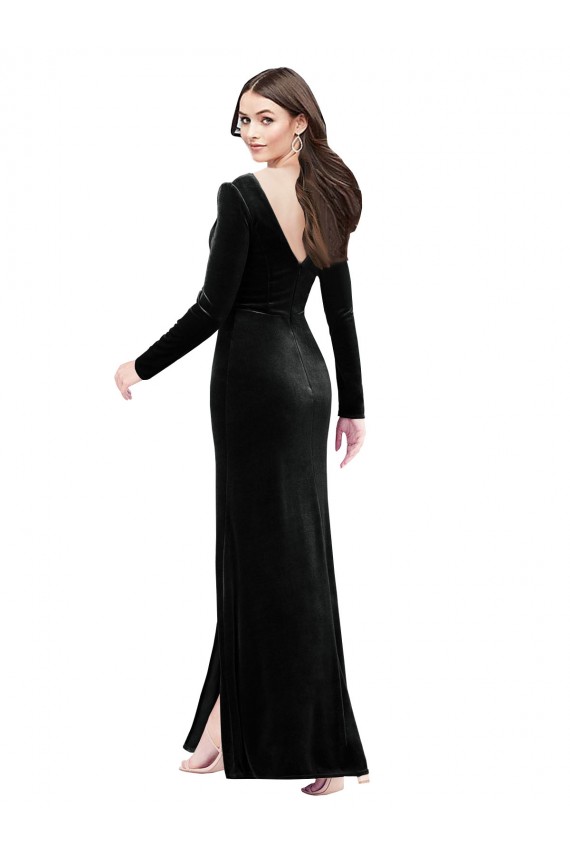 Vendedor de Decote V Veludo Elástico Mangas Compridas Costas em V Preto Vestidos de Madrinha / Vestidos de Noite / Vestidos de Festa