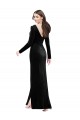 Vendedor de Decote V Veludo Elástico Mangas Compridas Costas em V Preto Vestidos de Madrinha / Vestidos de Noite / Vestidos de Festa