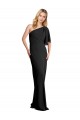 Vendedor de Um Ombro Crepe Esticado Mangas Esvoaçantes Preto Vestidos de Madrinha / Vestidos de Noite / Vestidos de Festa