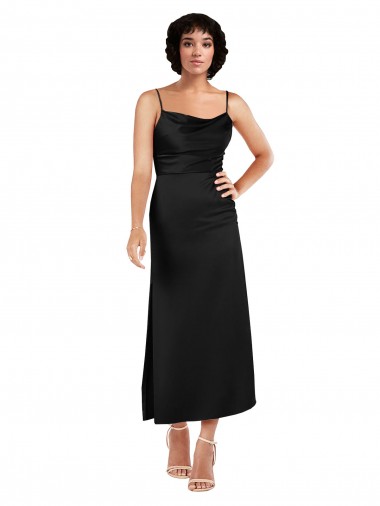Vendedor de Alças finas Cetim Sedoso Sem Mangas Preto Vestidos de Madrinha / Vestidos de Noite / Vestidos de Festa