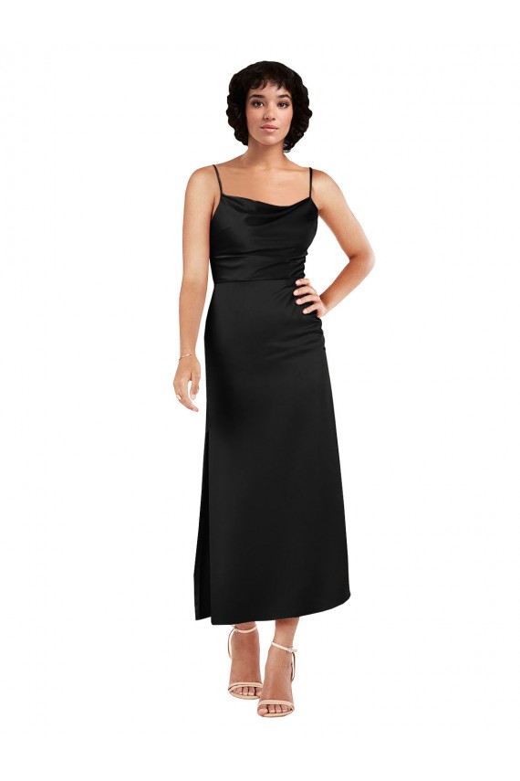 Vendedor de Alças finas Cetim Sedoso Sem Mangas Preto Vestidos de Madrinha / Vestidos de Noite / Vestidos de Festa