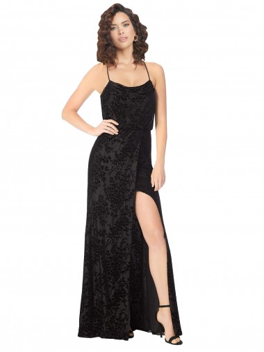 Vendedor de Alças finas Veludo Floral & Veludo Elástico Sem Mangas Criss Cruz Preto Vestidos de Madrinha