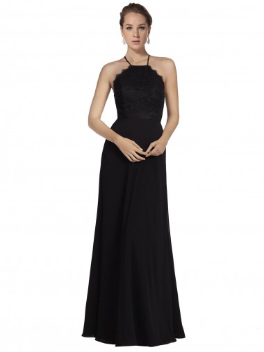 Vendedor de Cabeçada Chiffon & Renda Sem Mangas Abrir de volta Preto Vestidos de Madrinha