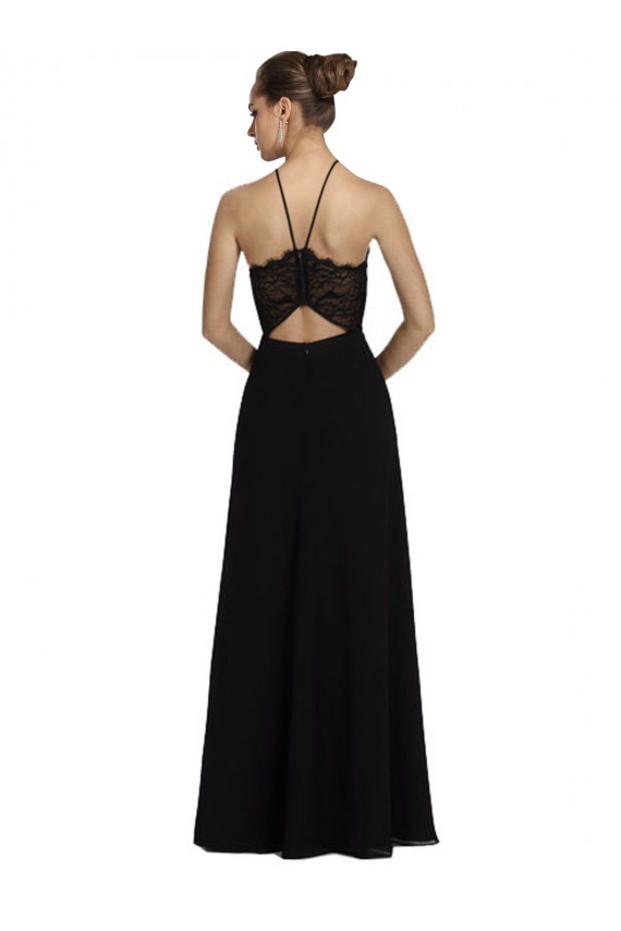 Vendedor de Cabeçada Chiffon & Renda Sem Mangas Abrir de volta Preto Vestidos de Madrinha
