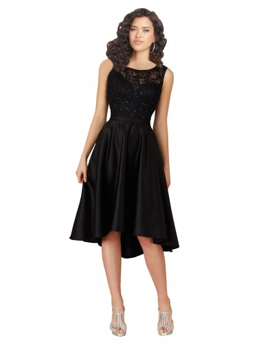 Vendedor de Decote Ilusão Cetim & Renda Sem Mangas Preto Vestidos de Madrinha / Vestidos de Cocktail / Vestidos de Homecoming
