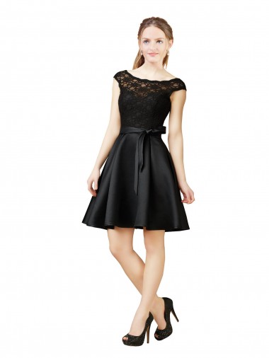 Vendedor de Decote Ilusão Cetim & Renda Sem Mangas Costas em V Preto Vestidos de Madrinha / Vestidos de Cocktail / Vestidos de Homecoming
