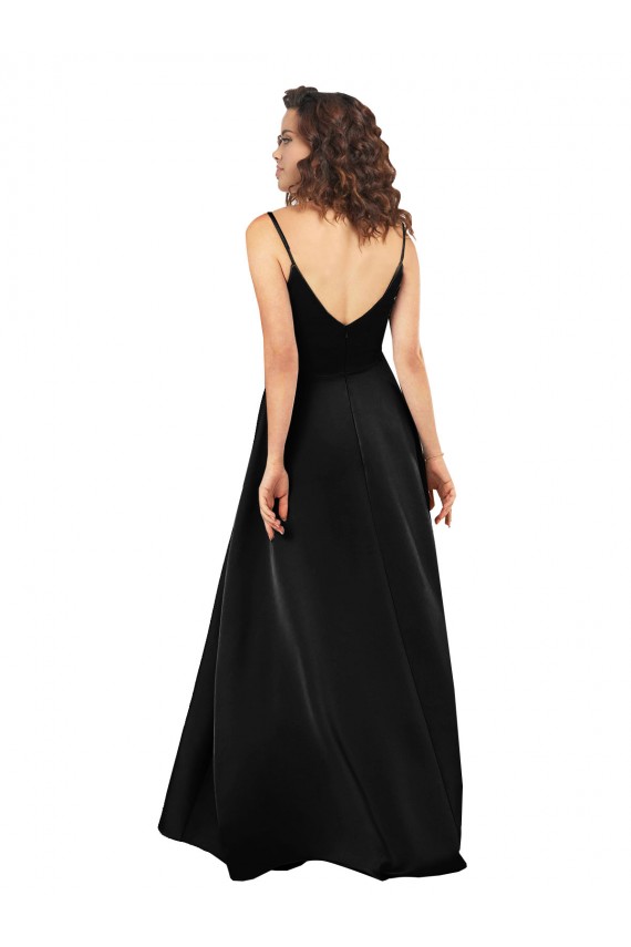 Vendedor de Decote V Cetim Sedoso Sem Mangas Lombar Preto Longo Vestidos de Madrinha / Vestidos de Noite / Vestidos de Festa