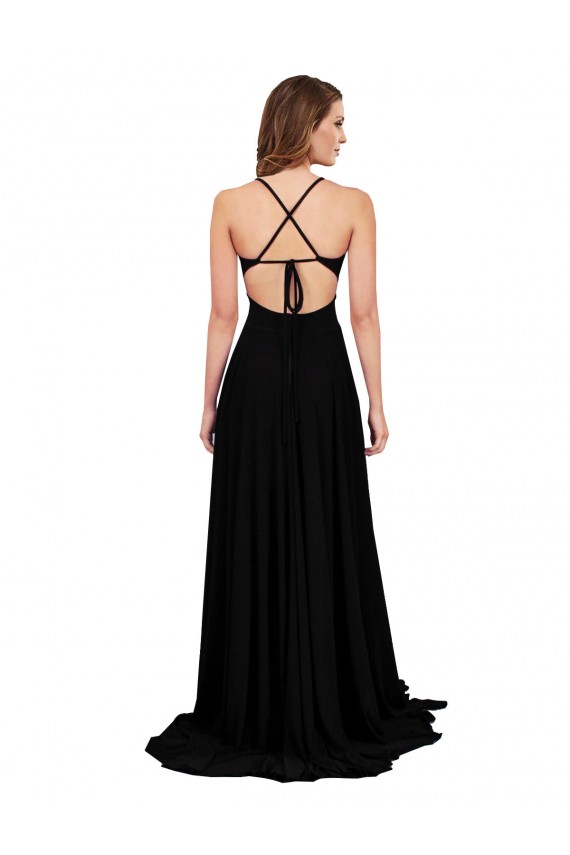 Vendedor de Decote V Spandex Sem Mangas Abrir de volta Preto Longo Vestidos de Madrinha / Vestidos de Noite / Vestidos de Festa
