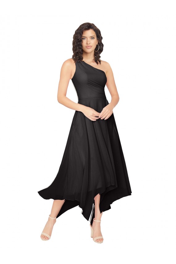 Vendedor de Um Ombro Chiffon Sem Mangas Preto Vestidos de Madrinha / Vestidos de Cocktail / Vestidos de Homecoming