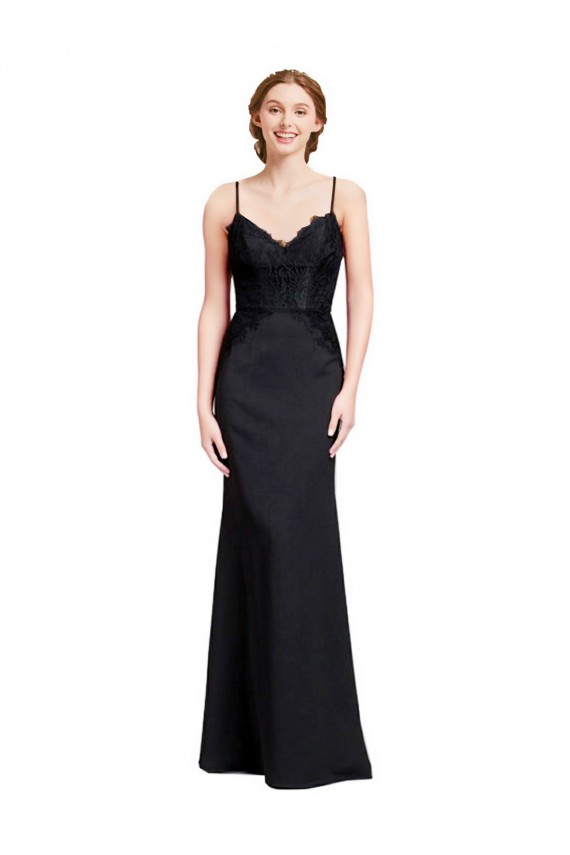 Vendedor de Alças finas Crepe Esticado Sem Mangas Lombar Preto Vestidos de Madrinha / Vestidos de Festa