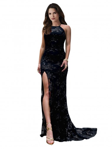 Vendedor de Decote Alto Renda Sem Mangas Abrir de volta Preto Vestidos de Madrinha / Vestidos de Noite / Vestidos de Festa