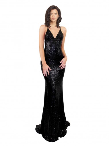 Vendedor de Decote V Lantejoulas Sem Mangas Sem encosto Preto Vestidos de Madrinha / Vestidos de Noite / Vestidos de Festa